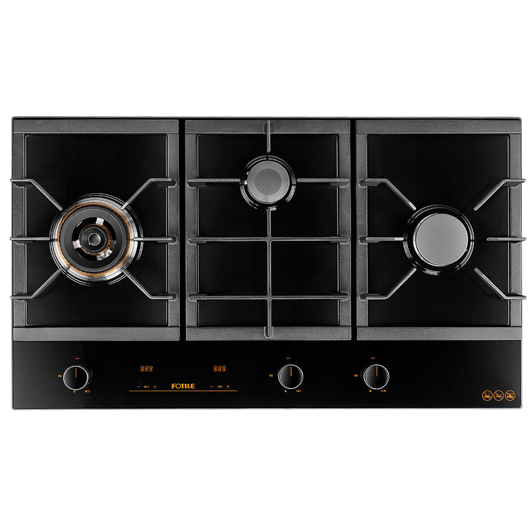 GLG90305 900mm 3 Burner Black Glass Cooktop