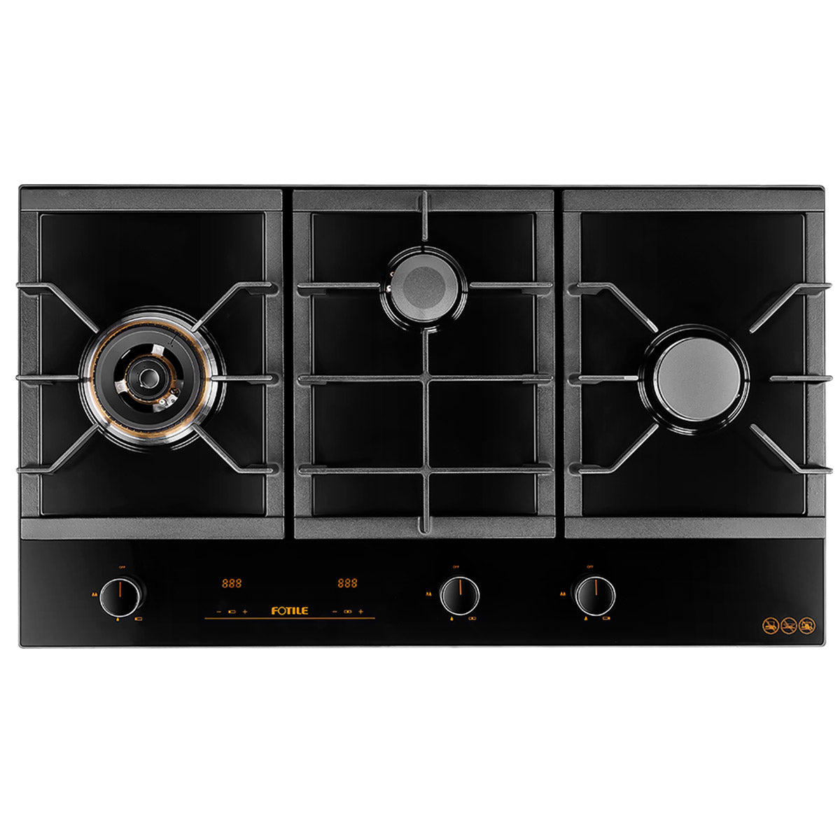 GLG90305 900mm 3 Burner Black Glass Cooktop