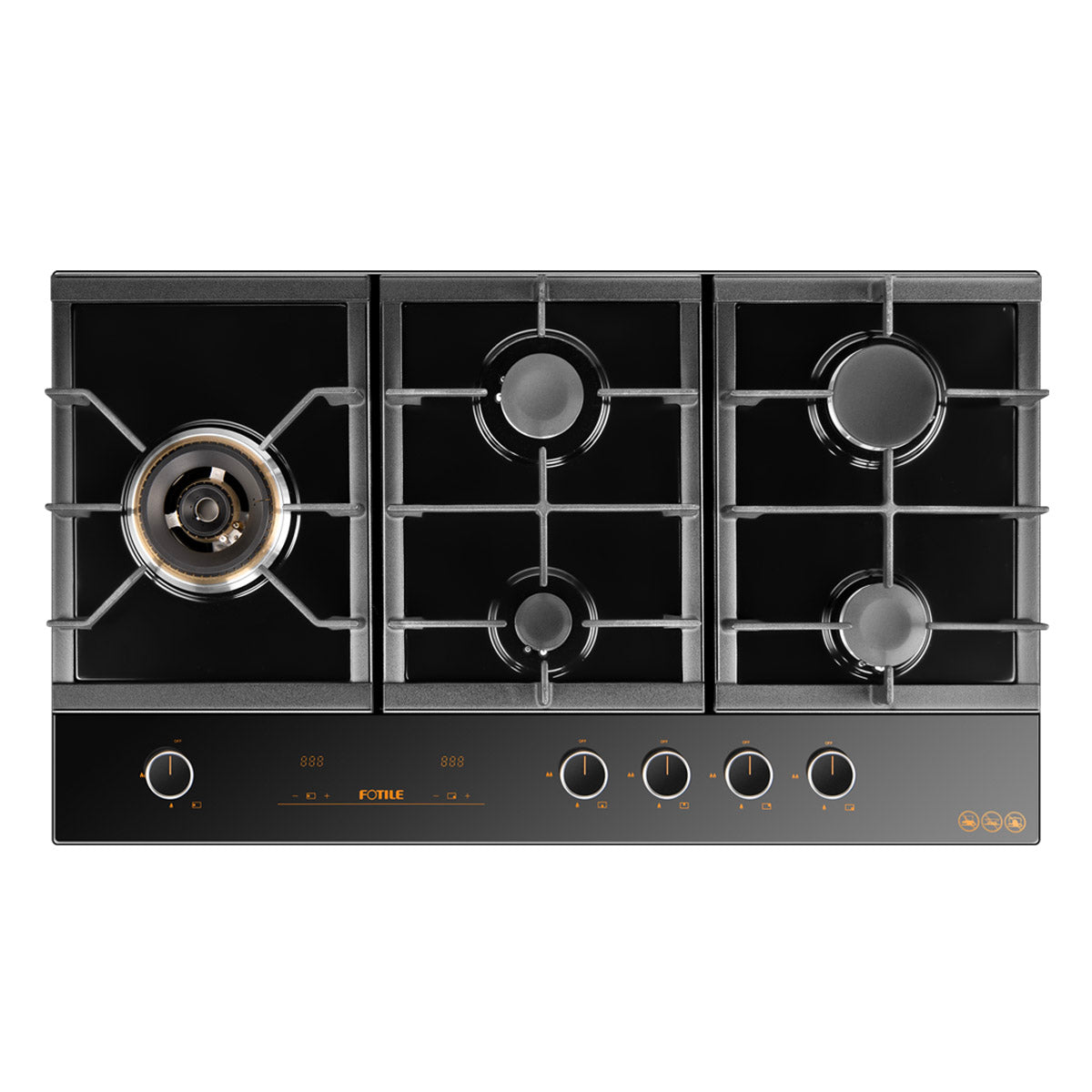 GLG90505 900mm 5 Burner Black Glass Cooktop